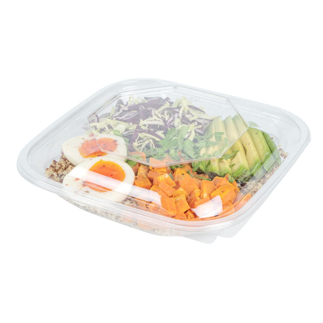 Restaurantware Thermo Tek 25.4oz Clear Plastic Salad Bowls with Lids - 100-Pack Freezable, Anti-Fog Disposable Food Containers for Takeout, Meal Prep & Catering | Perfect for Salads, Soups, Noodles & Party Serving