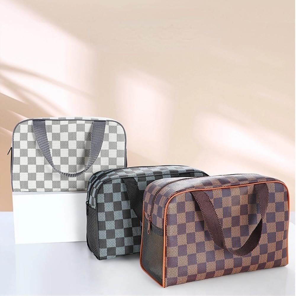 Waterproof Travel Makeup Bag - Large Capacity Cosmetic Organizer Pouch with Handles, Washable Toiletry Bag for Women (Brown) | Perfect for Vacation, Gym & Daily Essentials Storage