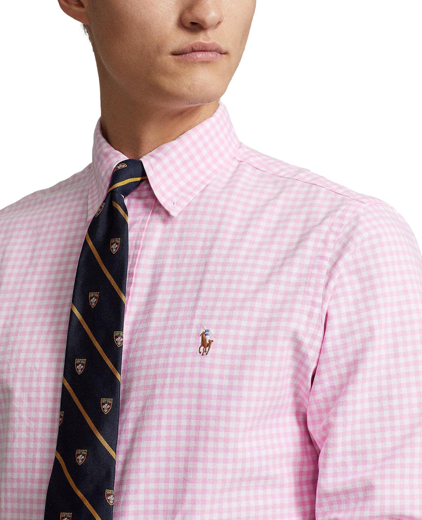 Ralph Lauren Men's Long Sleeve Oxford Button Down Shirt - Classic Checkered Pink Casual Dress Shirt for Business & Office Wear (XXL)