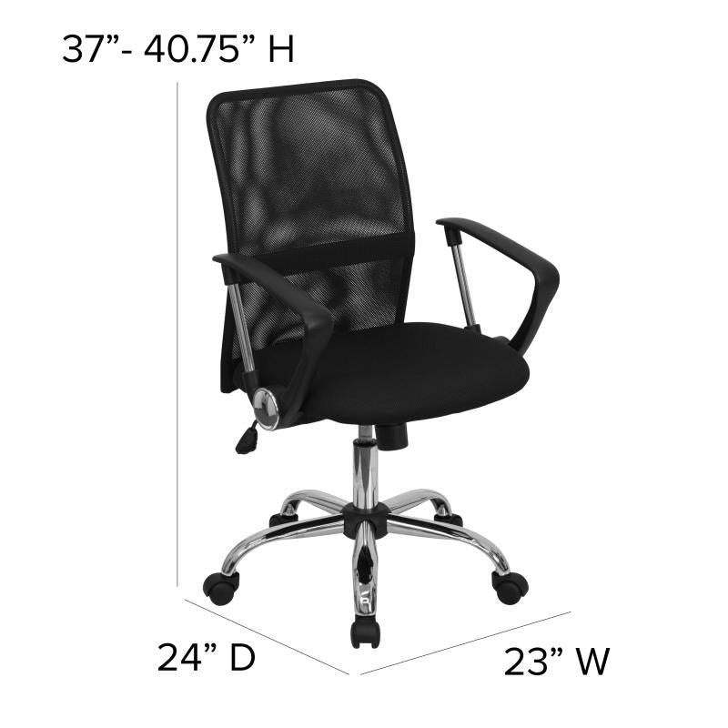Ergonomic FLASH Jenkins Mid Back Mesh Office Chair with Lumbar Support & Adjustable Arms - Black Swivel Task Chair for Home Office, Gaming & Workspace Comfort