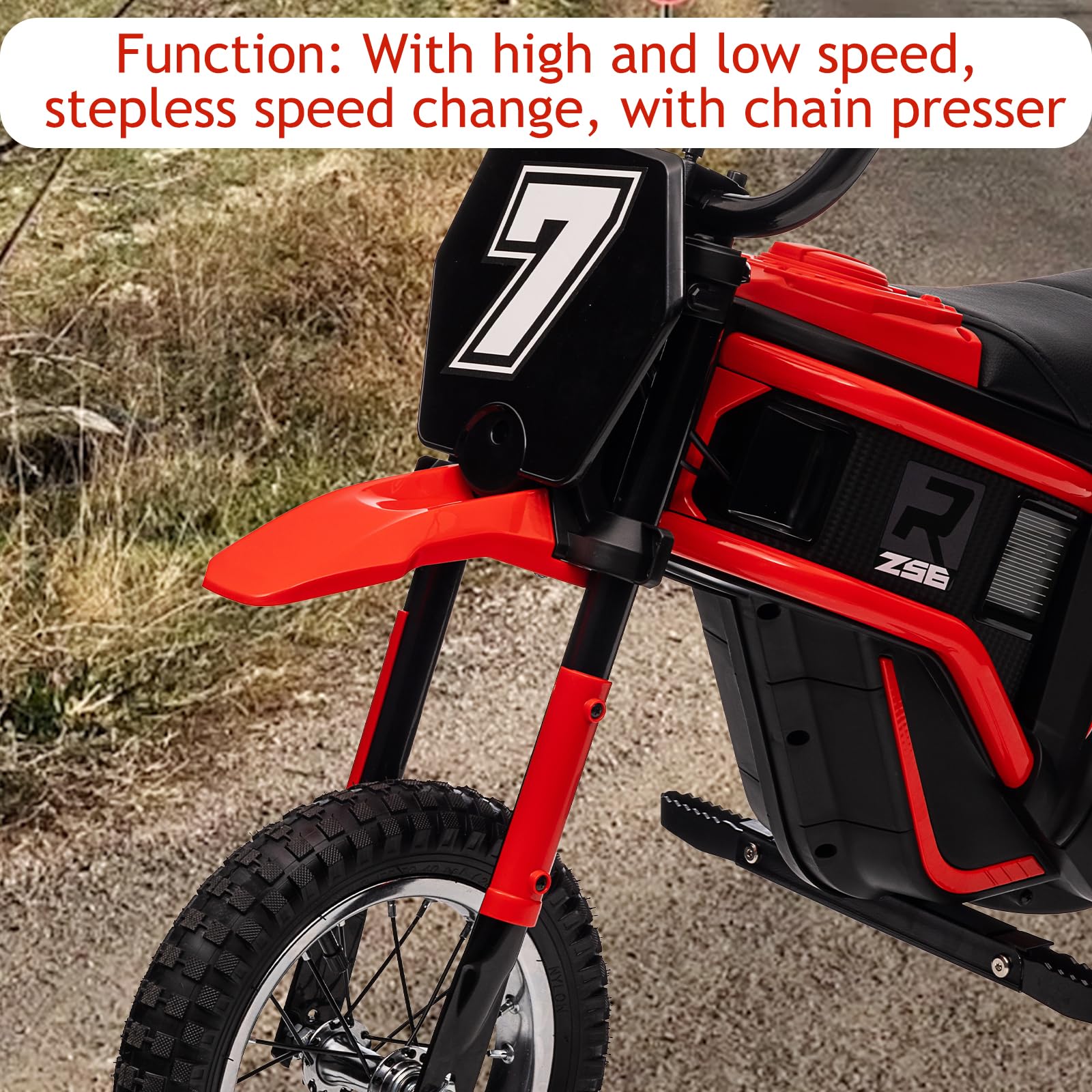 GARVEE 24V 10A 350W Kids Electric Dirt Bike for Ages 5-17 | 14.29 MPH Max Speed | 3-Speed Adjustable | Red Color | Perfect for Off-Road Adventure & Backyard Riding