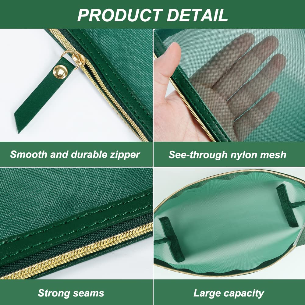 3 Pack Mesh Makeup Bags - Breathable Cosmetic Organizer Pouch for Travel, Home & Gym - Portable Toiletry Storage Case (Green) - Perfect for Makeup Brushes, Skincare Products & Jewelry Organization