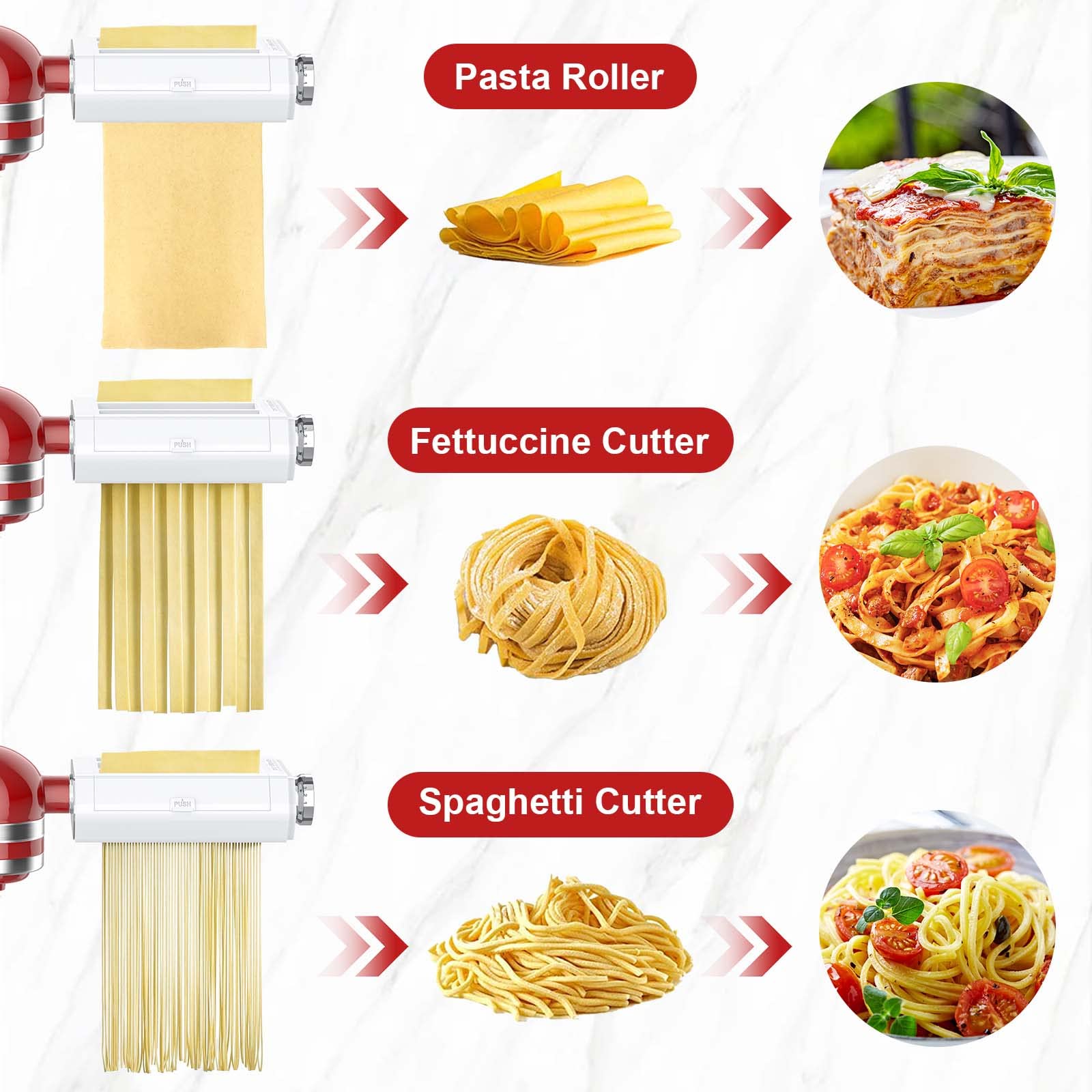 3-in-1 Pasta Maker Attachment for KitchenAid Stand Mixer - Includes Pasta Sheet Roller, Spaghetti & Fettuccine Cutters | Fresh Homemade Pasta Accessories for Italian Cooking & Family Dinners