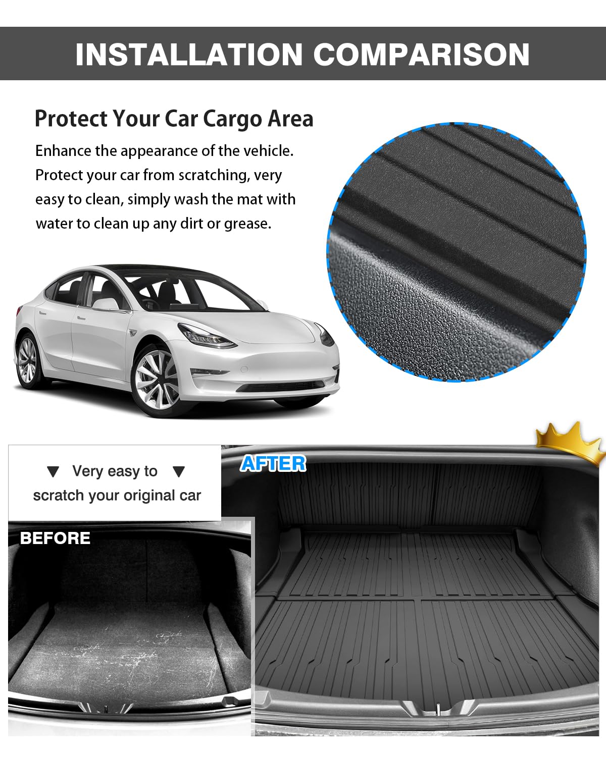 Premium All-Weather TPE 3D Floor Mats & Cargo Liner Set (8-Piece) for 2024-2025 Tesla Model 3 Highland - Front & Rear Storage Mats with Rear Seat Back Protection - Perfect for Daily Commutes, Road Trips, and Outdoor Adventures