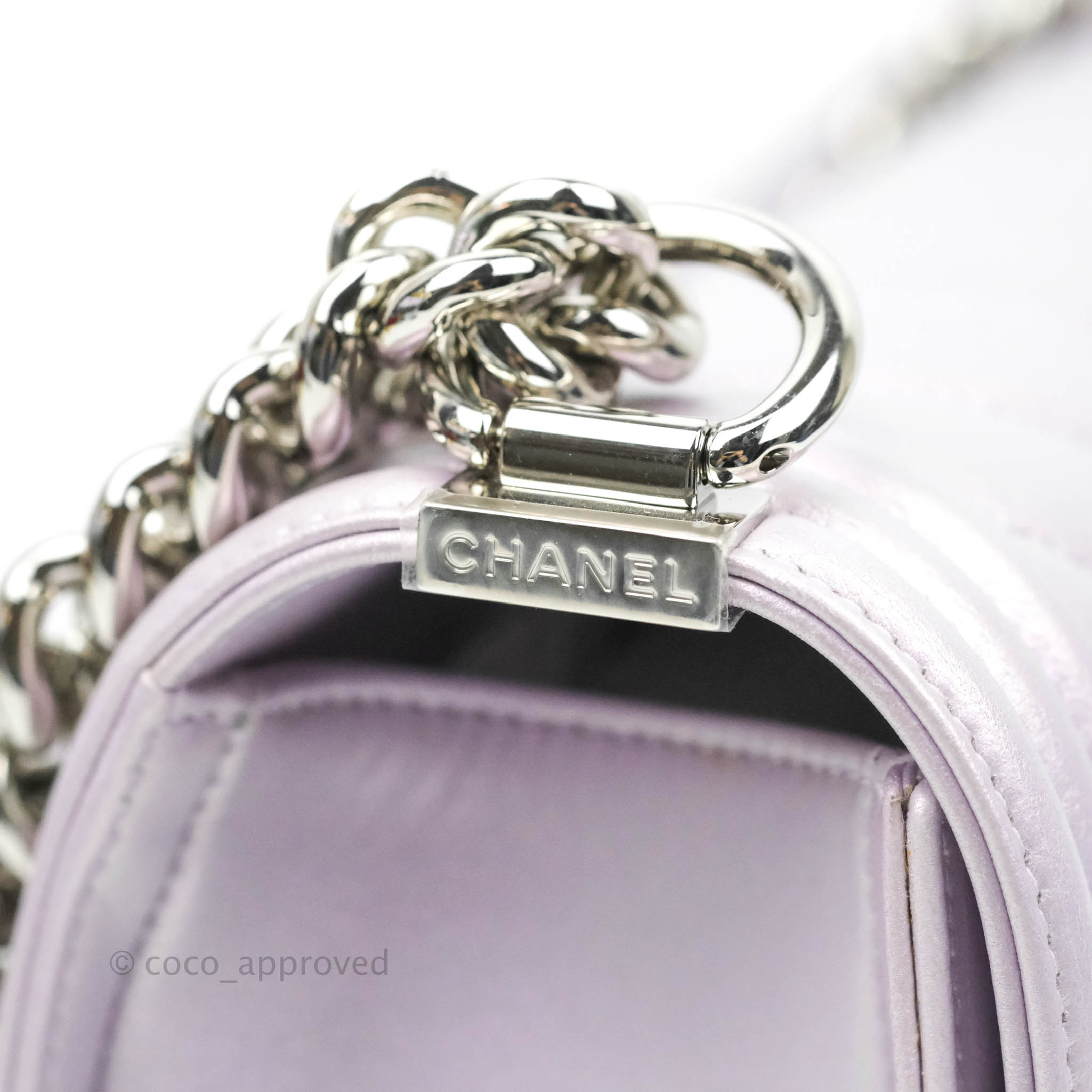 Chanel Boy Chevron Medium Iridescent Lilac Calfskin Bag with Silver Hardware - Luxury Crossbody Purse for Women, Perfect for Evening Events & Date Nights