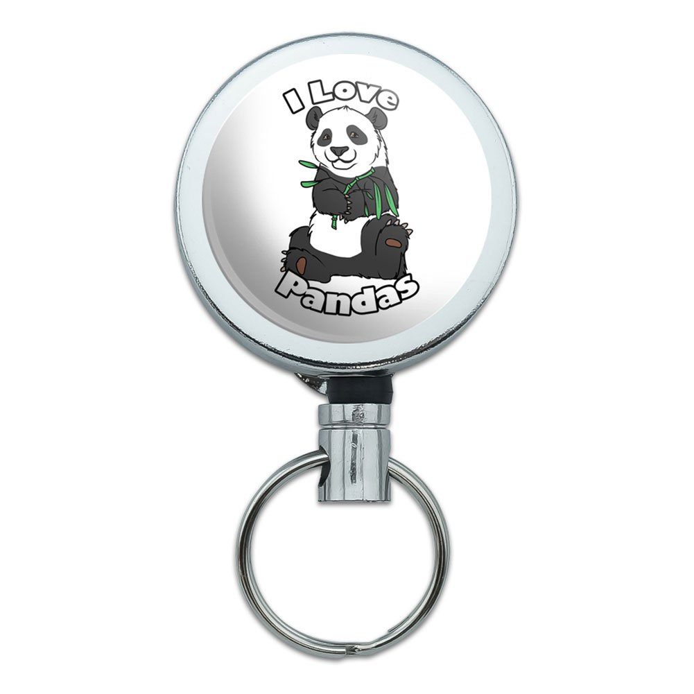 Premium All-Metal Retractable ID Badge Holder with Belt Clip - Heart & Panda Bamboo Design - Perfect for Office, School, Hospital Security Access & Key Card Management