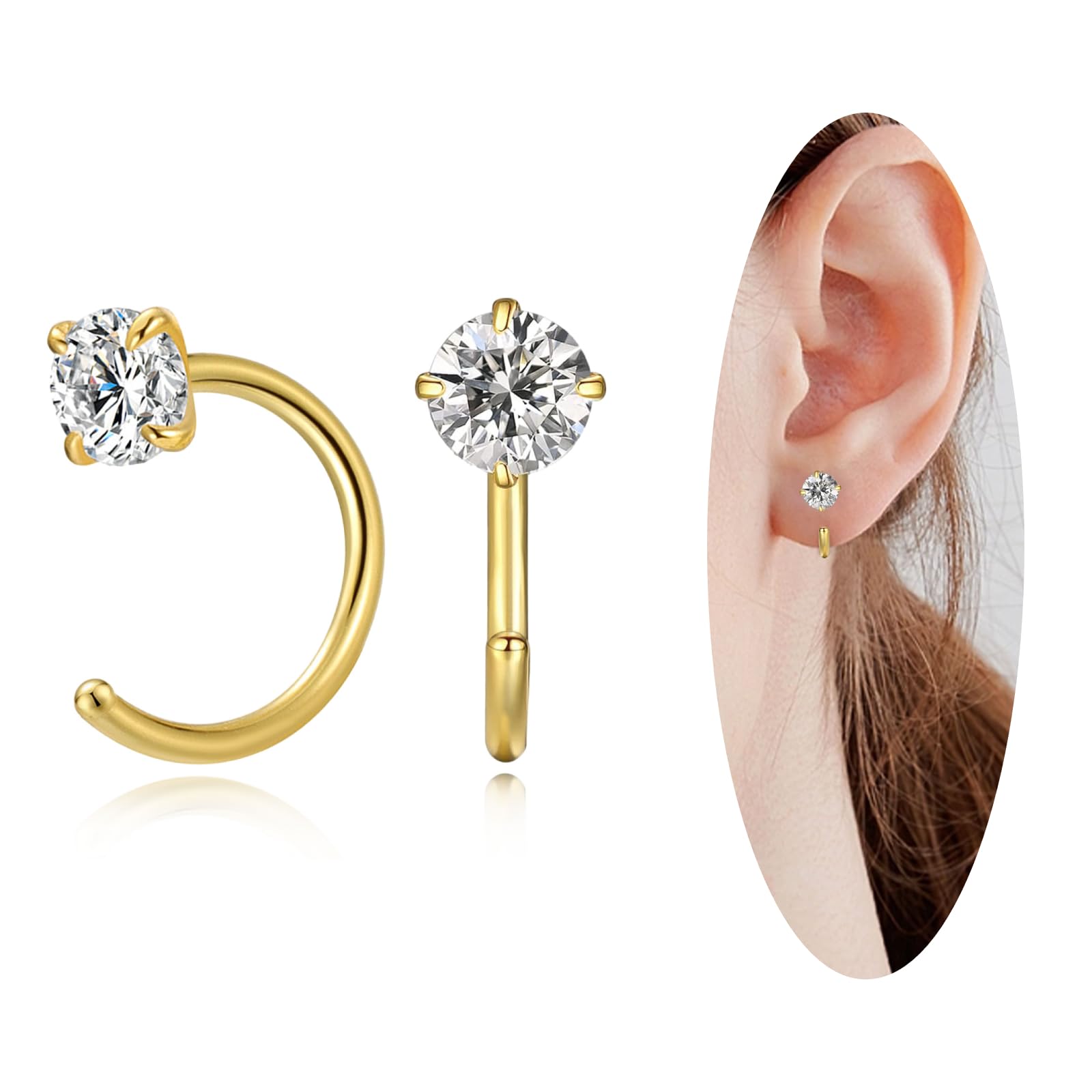 14K Gold Small Hoop Earrings for Women - Tiny Cubic Zirconia Huggie Half Hoop Earrings | Hypoallergenic Trendy Jewelry | Perfect for Christmas, Birthday, Wedding & Everyday Wear (White)