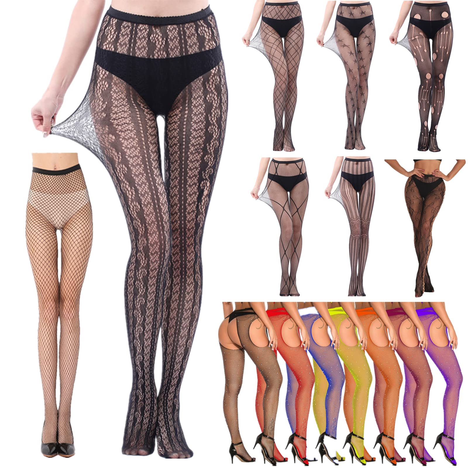 Sexy Fishnet Stockings for Women - Transparent Slim Pantyhose, High-Waist Lace Tights for Party, Club & Cosplay | Perfect for Halloween, Burlesque & Night Out Outfits