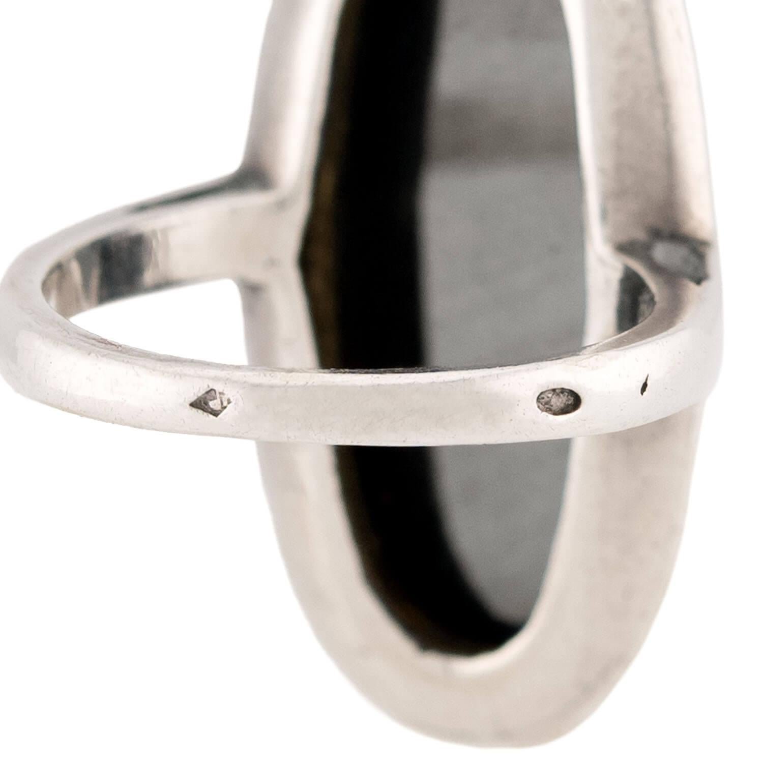 Vintage French Sterling Silver 18k Gold Hematite Ring for Women - Elegant Statement Jewelry for Parties, Weddings & Special Occasions