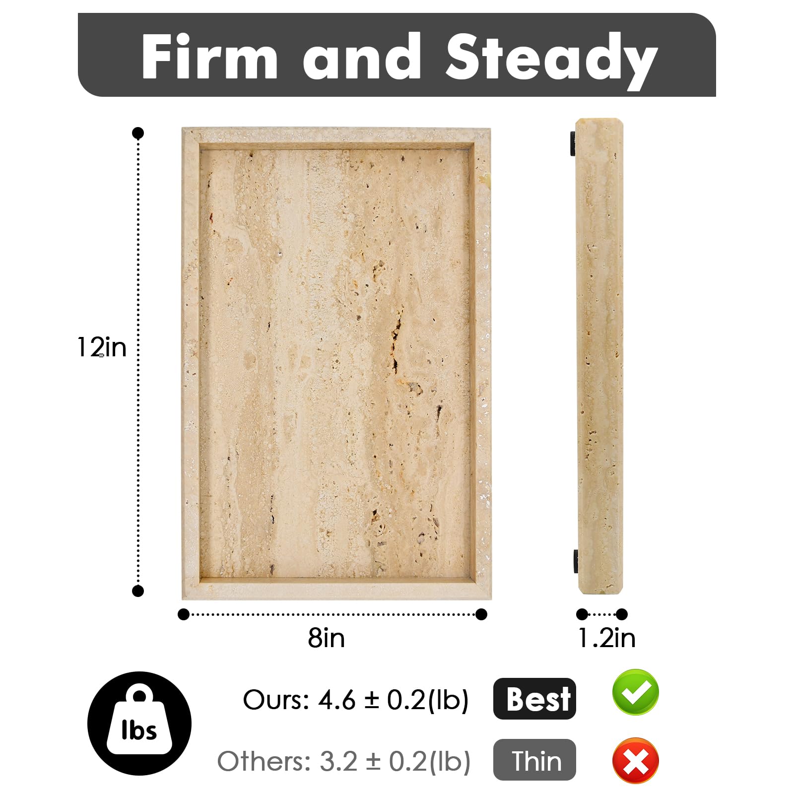 Natural Travertine Stone Tray - Rectangle Bathroom Vanity Organizer for Jewelry, Cosmetics & Perfume | Kitchen & Desktop Decorative Tray for Candles, Lotion & Home Decor | Perfect for Spa Days, Wedding Gifts & Luxury Bathroom Storage