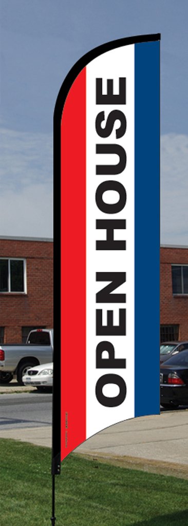 10' Full Feather Flag Kit - Red, White & Blue Customizable Banner for Open House, Grand Openings & Outdoor Events - Heavy Duty Portable Advertising Flag with Pole & Ground Stakes