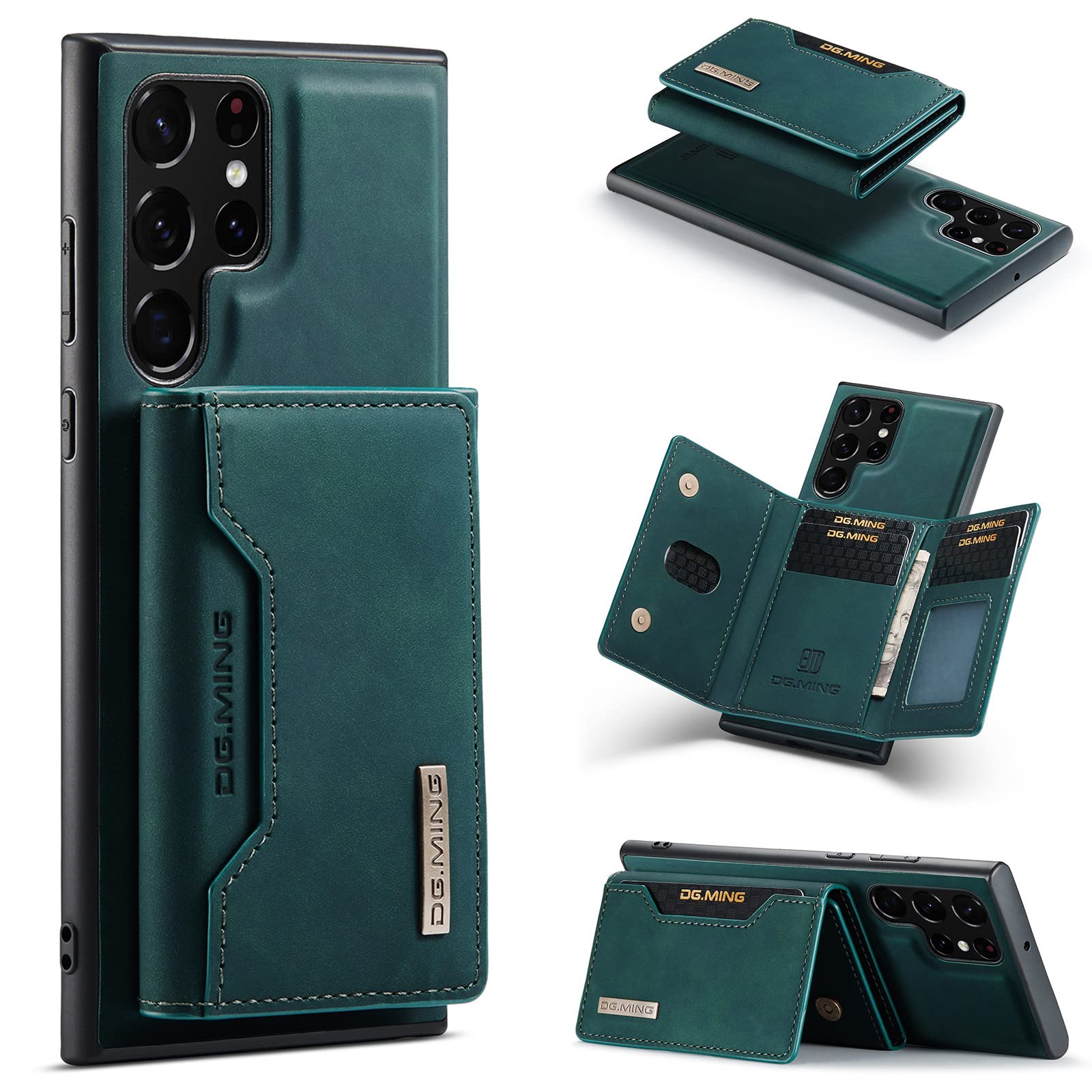 2 in 1 Detachable Leather Phone Case for Samsung Galaxy S23 Ultra 5G - Wallet Case with Card Holder for Men (6.8 Inch, Green) | Premium Protection & Convenient Storage for Everyday Use