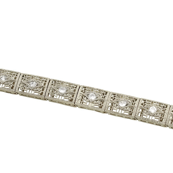 Art Deco 14kt Gold & Platinum Diamond Filigree Line Bracelet - 1.15 Carat Total Weight - Vintage Jewelry for Women - Perfect for Weddings, Anniversaries & Special Occasions