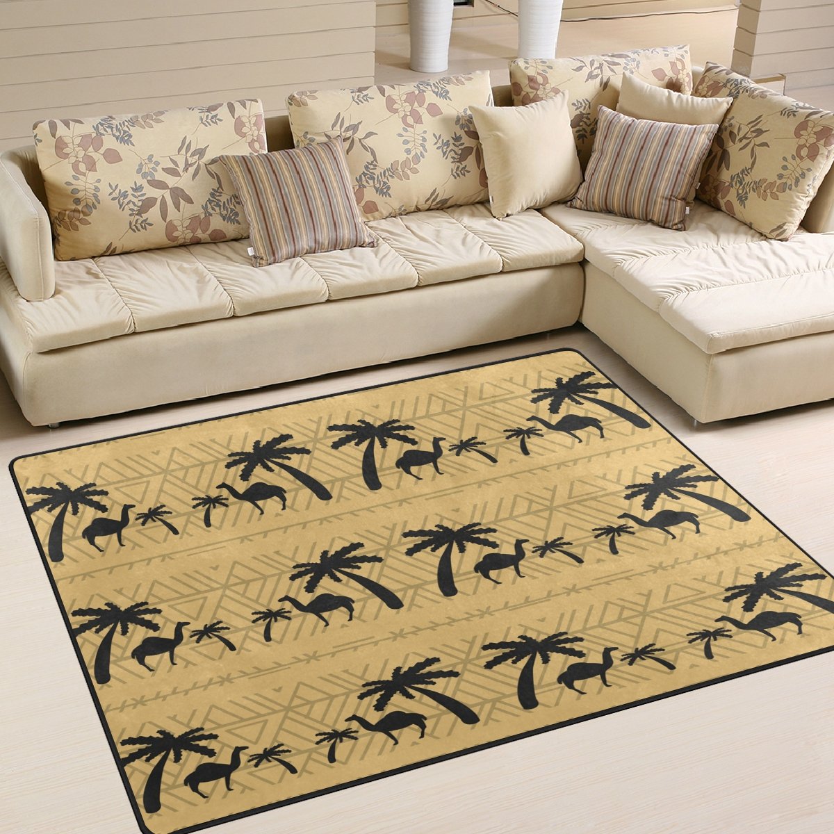 Vintage African Palm Tree Camel Area Rug - 5'3