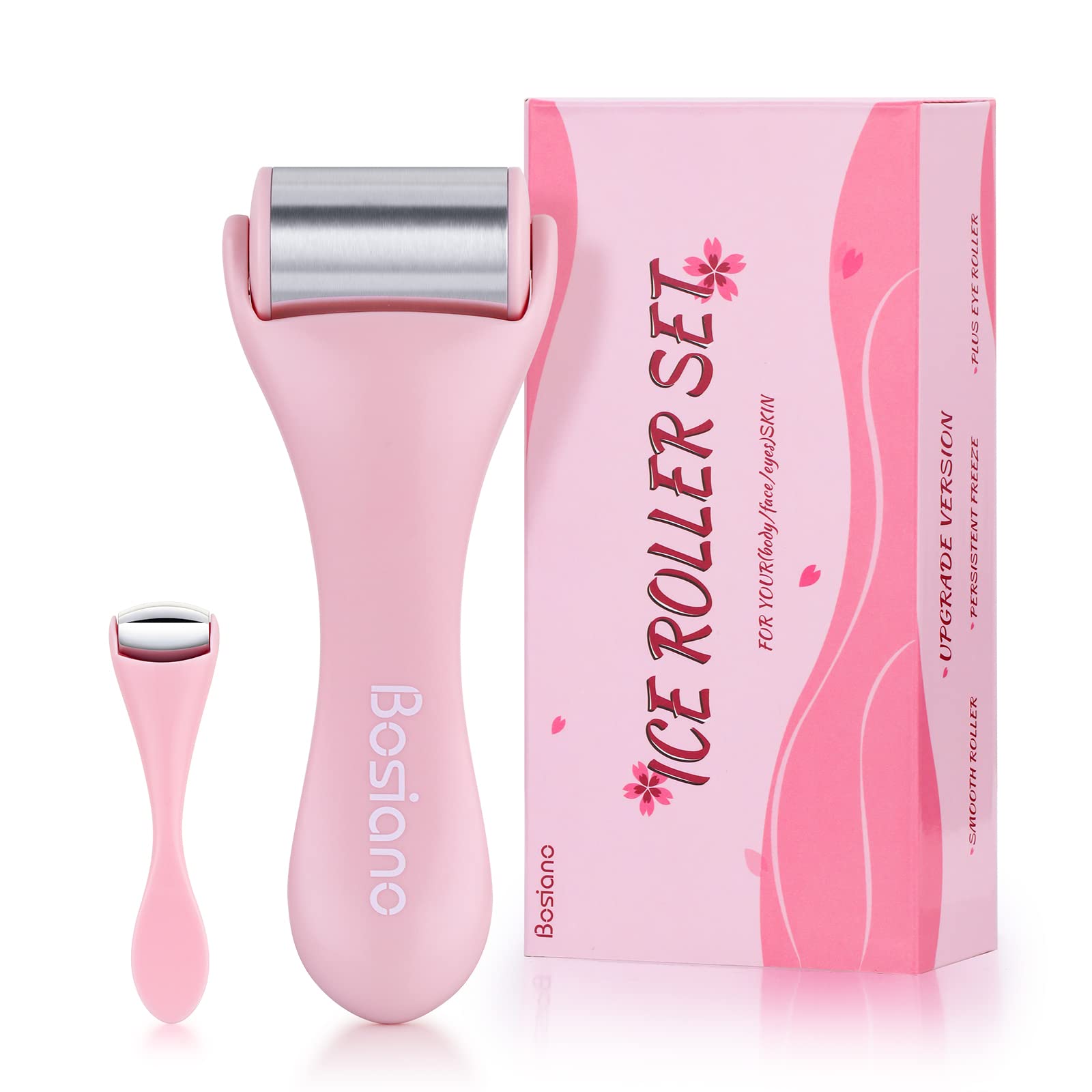 Bosiano Ice Roller for Face - Cooling Facial Massager for Puffiness Relief & Skin Care | Pink Ice Face Roller for Eyes & Face | Reduce Dark Circles & Refresh Skin - Perfect for Morning Routine & Post-Workout Recovery
