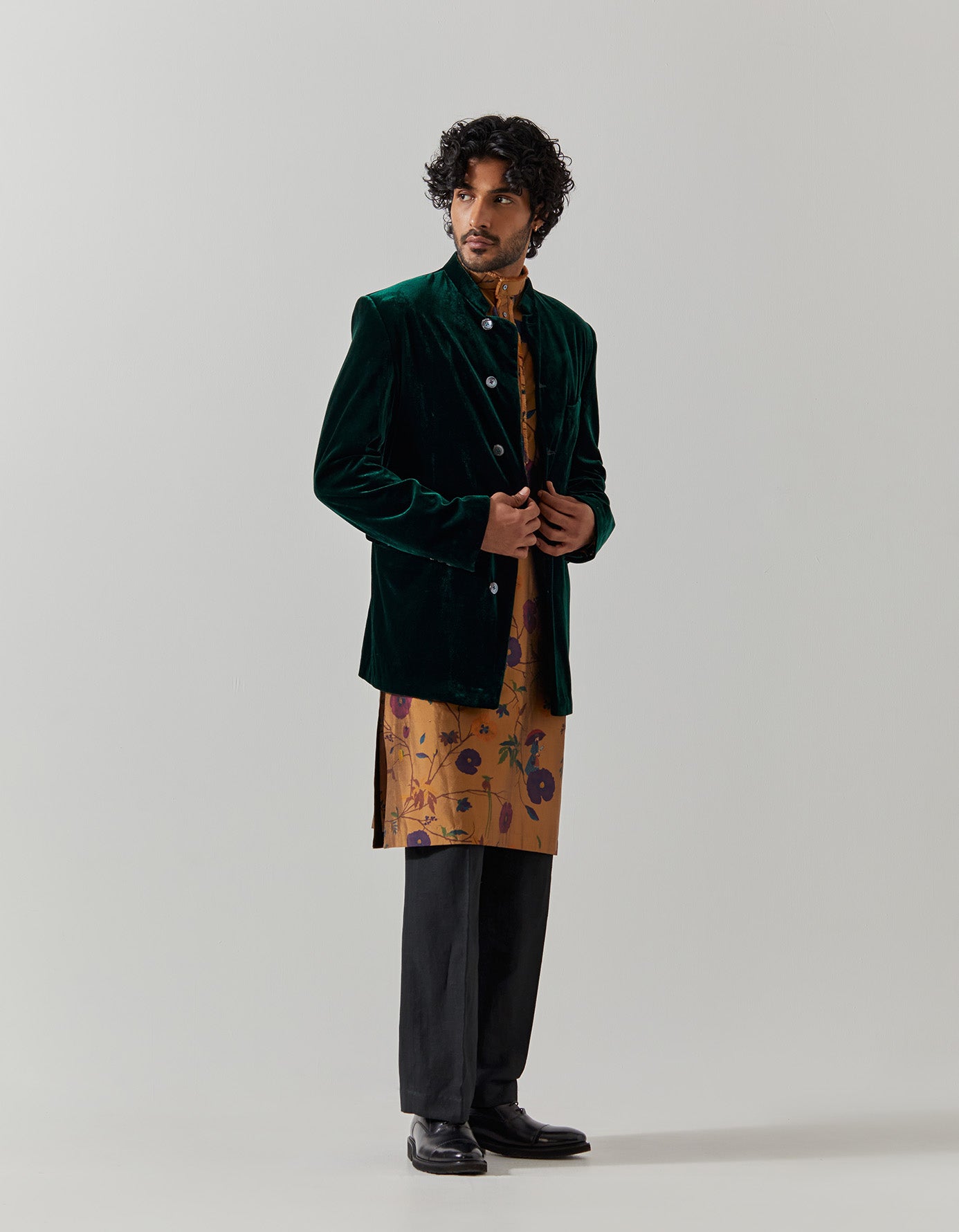 Luxury Green Velvet Bandhgala Jacket for Men | Elegant Indian Wedding Sherwani | Perfect for Weddings, Festivals & Formal Events