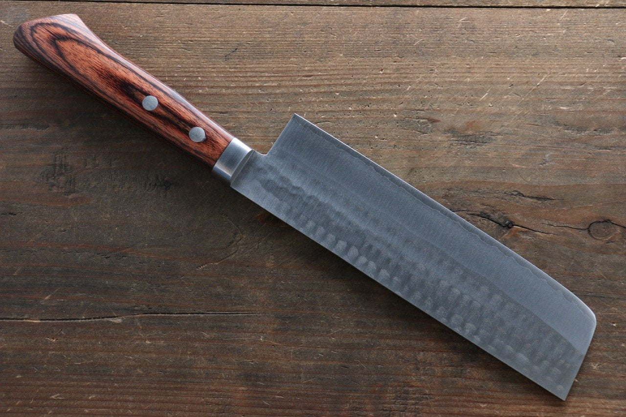Kunihira VG1 Hammered Usuba Japanese Kitchen Knife 165mm with Mahogany Handle - Professional Chef Knife for Slicing Vegetables and Sushi Preparation