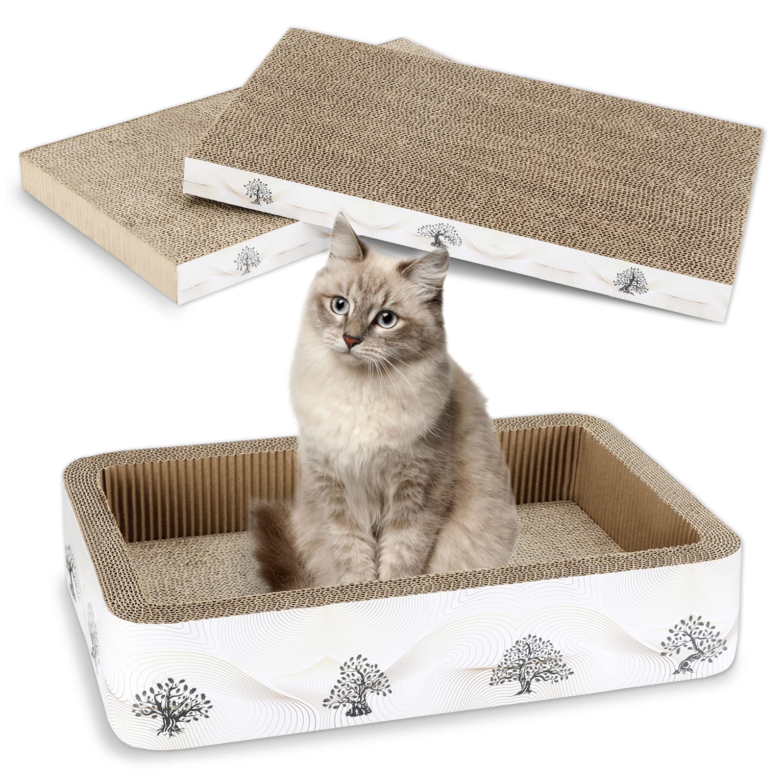 Premium Cat Scratcher Bed with Scratching Post - Durable Cardboard Lounge Bed for Indoor Cats | Multi-Level Scratching Pad & Cozy Nap Spot for Kittens & Adult Cats | Perfect for Living Room, Bedroom & Home Office Spaces