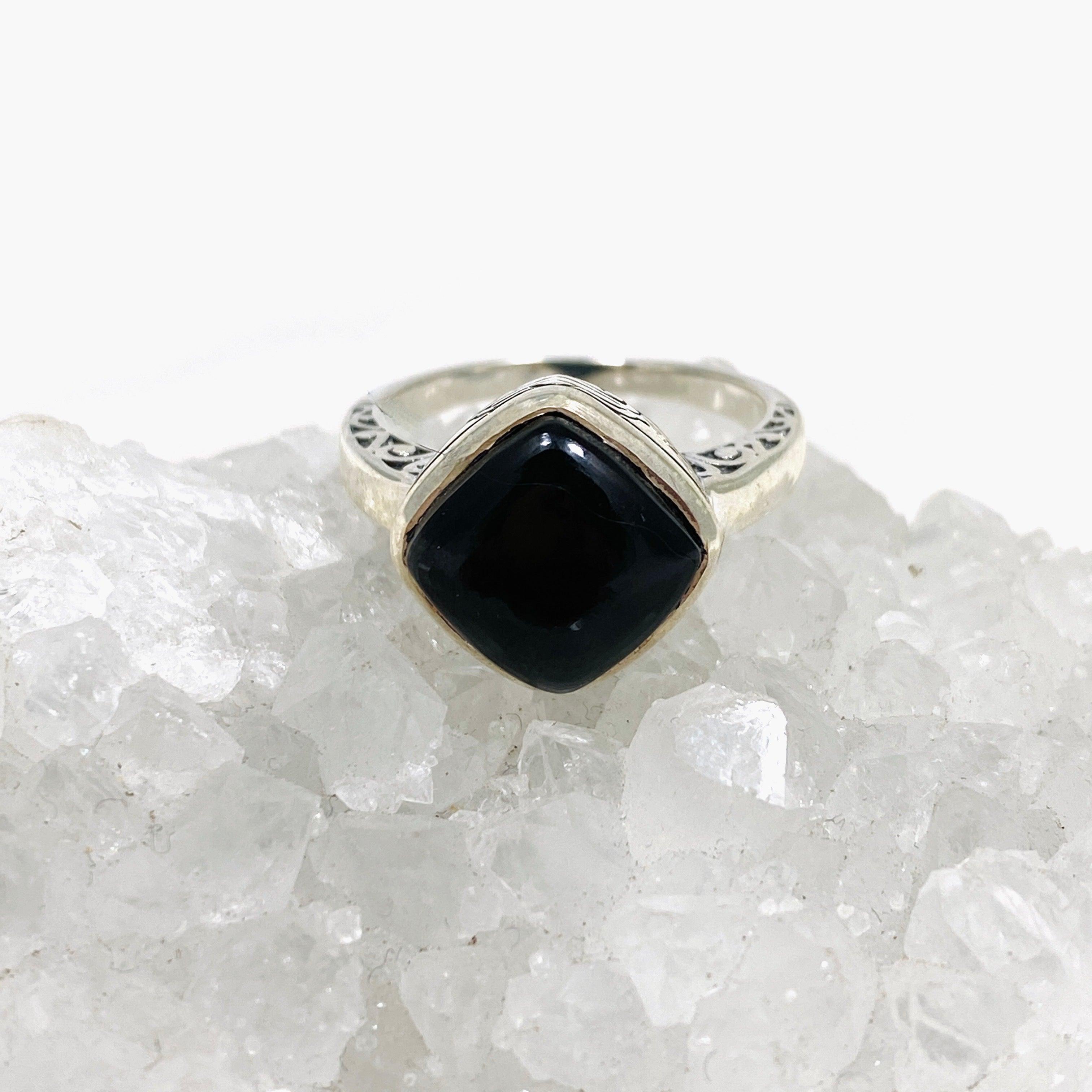 Onyx Boho Style Square Ring R3911 - Elegant Black Onyx Bohemian Jewelry for Women - Perfect for Casual Wear, Parties & Gifts