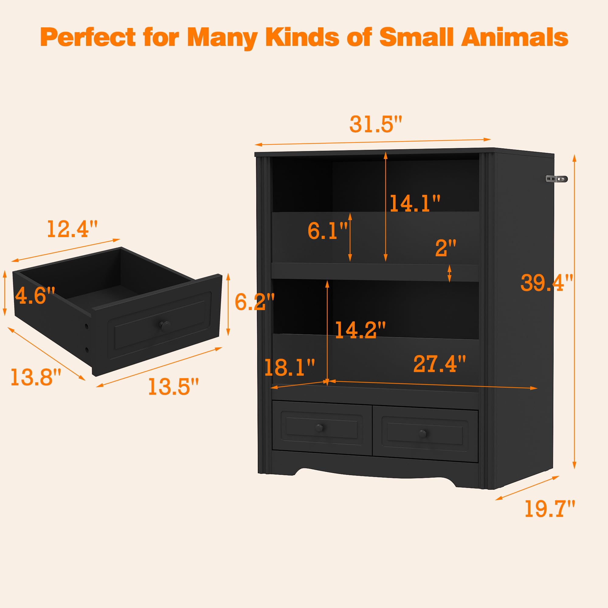 Premium Guinea Pig Cage & Small Animal Habitat - 2-Tier Hamster Cage with Large Drawers | Durable Critter Nation Style Enclosure for Rabbits, Ferrets & Rodents | Perfect for Pet Observation & Home Decor (Black)