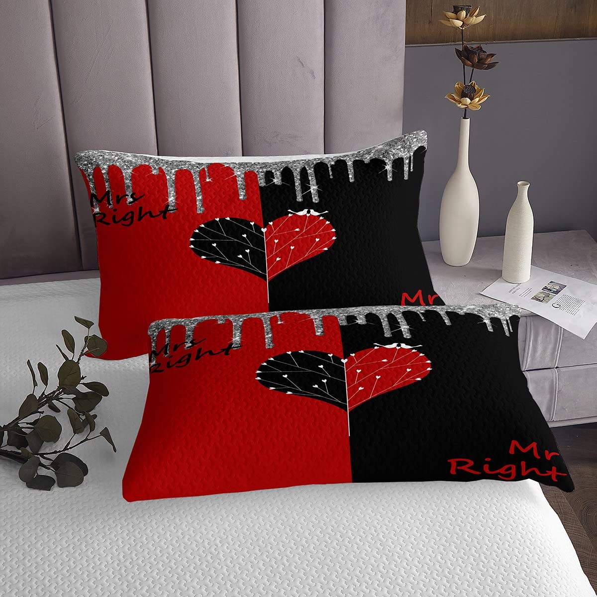 Romantic Red & Black Lovebirds Comforter Set - Twin Size Bedspread for Couples, Valentine's Day & Wedding Decor | Modern Glitter Quilt with 2-Piece Coverlet & Pillowcase | Perfect for Master Bedroom, Guest Room & Anniversary Gifts