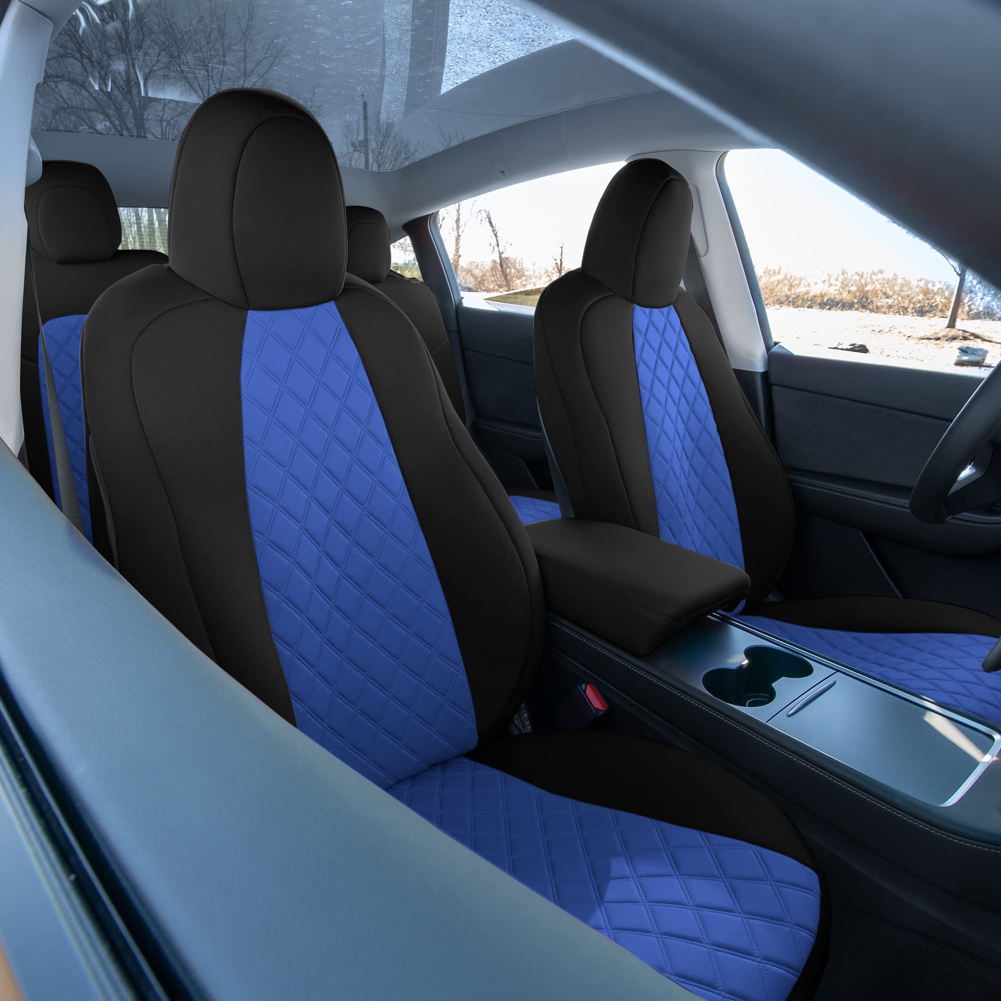 TLH Custom Fit Waterproof Seat Covers for Tesla Model Y 2020-2024 - Full Set Blue Automotive Interior Accessories | Perfect for Road Trips, Daily Commutes & Protecting Your Car Seats