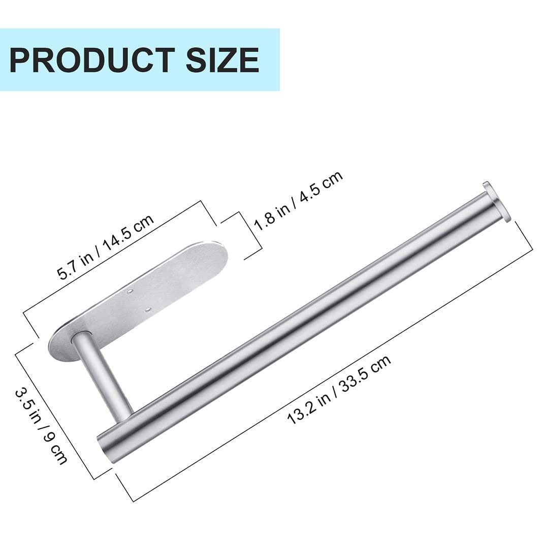 Stainless Steel Under Cabinet Paper Towel Holder 2 Pack - Wall Mount Kitchen & Bathroom Paper Towel Rack with Self Adhesive & Screws for Home, RV, Office (Silver) - Space Saving & Easy Access for Countertops