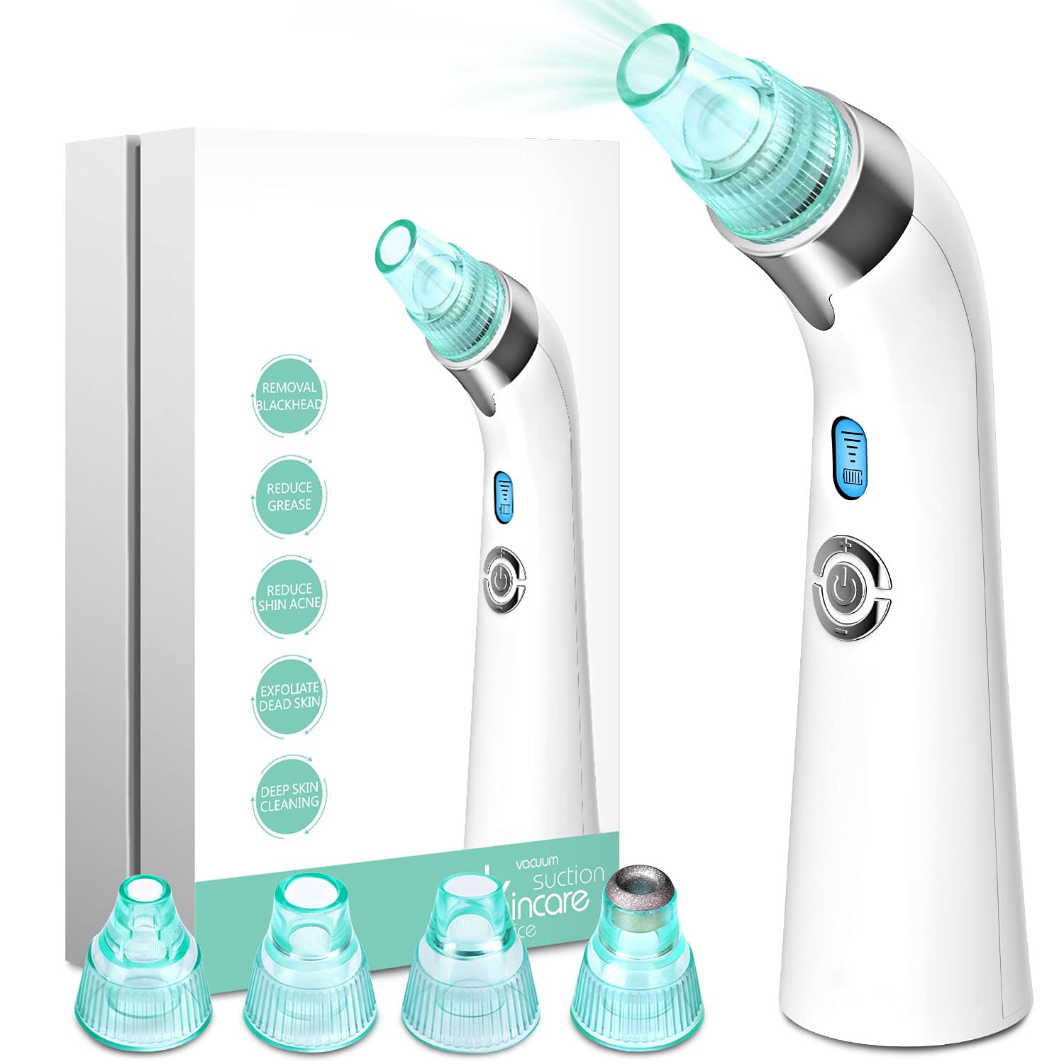 USB Rechargeable Blackhead Remover Vacuum - 5-Level Adjustable Pore Cleaner with 4 Replacement Probes for Acne & Comedone Extraction | Perfect for Home Skincare Routine & Facial Treatment
