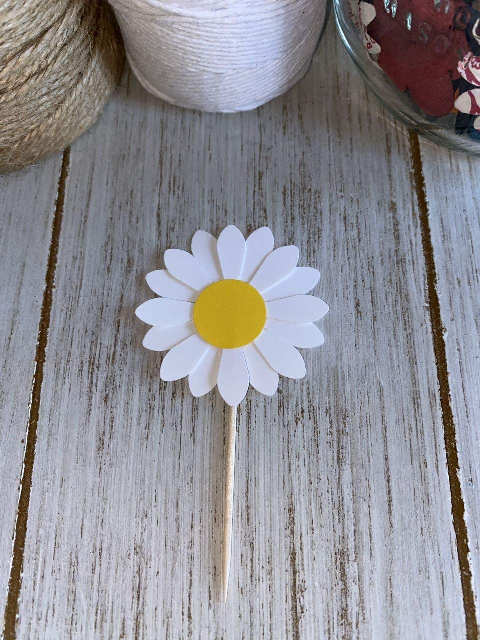 24-Pack Daisy Flower Cupcake Toppers for Wedding, Birthday Party, Baby Shower - Food Picks & Party Decorations - Perfect for Cake Decorating, Dessert Displays, and Special Event Celebrations