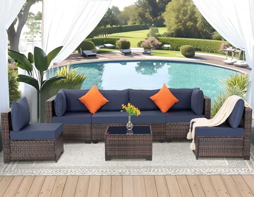 Brown Rattan + Blue Cushion