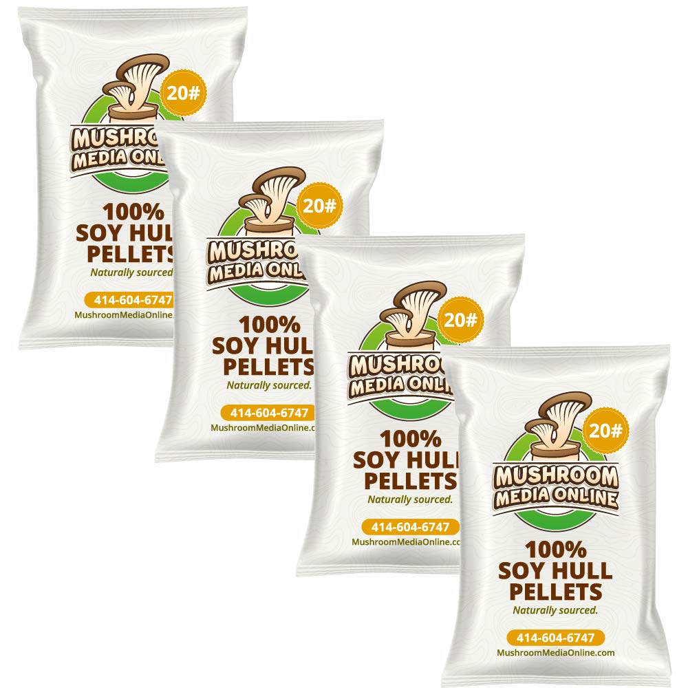 Premium 100% Soybean Hull Mushroom Substrate - 4 x 20lb Bags (80lbs Total) | Organic Mushroom Growing Medium for Oyster, Shiitake & Lion's Mane | Indoor/Outdoor Cultivation, Home Farming & Commercial Use