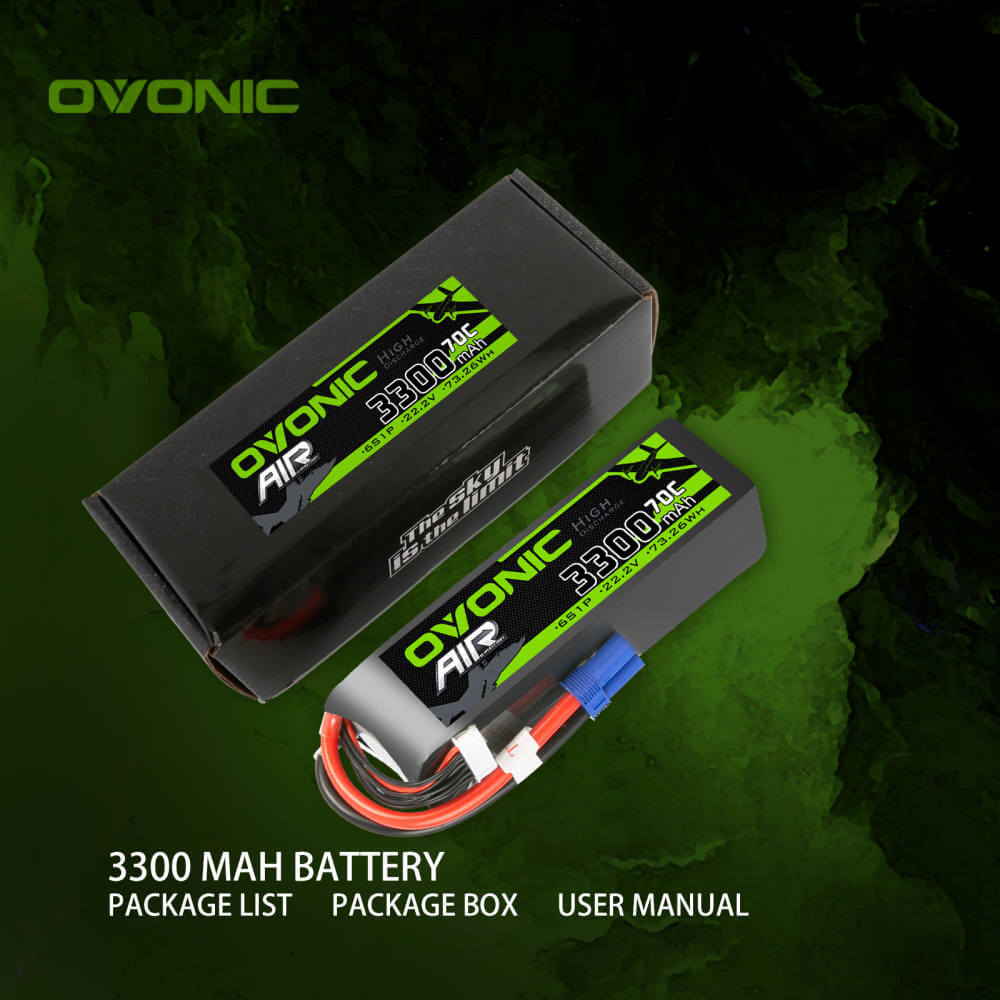 OVONIC 22.2V 70C 3300mAh 6S Lipo Battery with EC5 Connector - High Performance RC Battery for Airplanes, Helicopters, Jets & Racing Models - Perfect for FPV Drones, RC Cars and Long Flight Time Applications