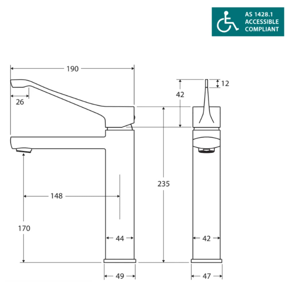 Fienza 218109D Koko Care Basin Mixer Tap Chrome - 235mm High, Modern Bathroom Faucet for Sink, Perfect for Home, Hotel, and Commercial Use