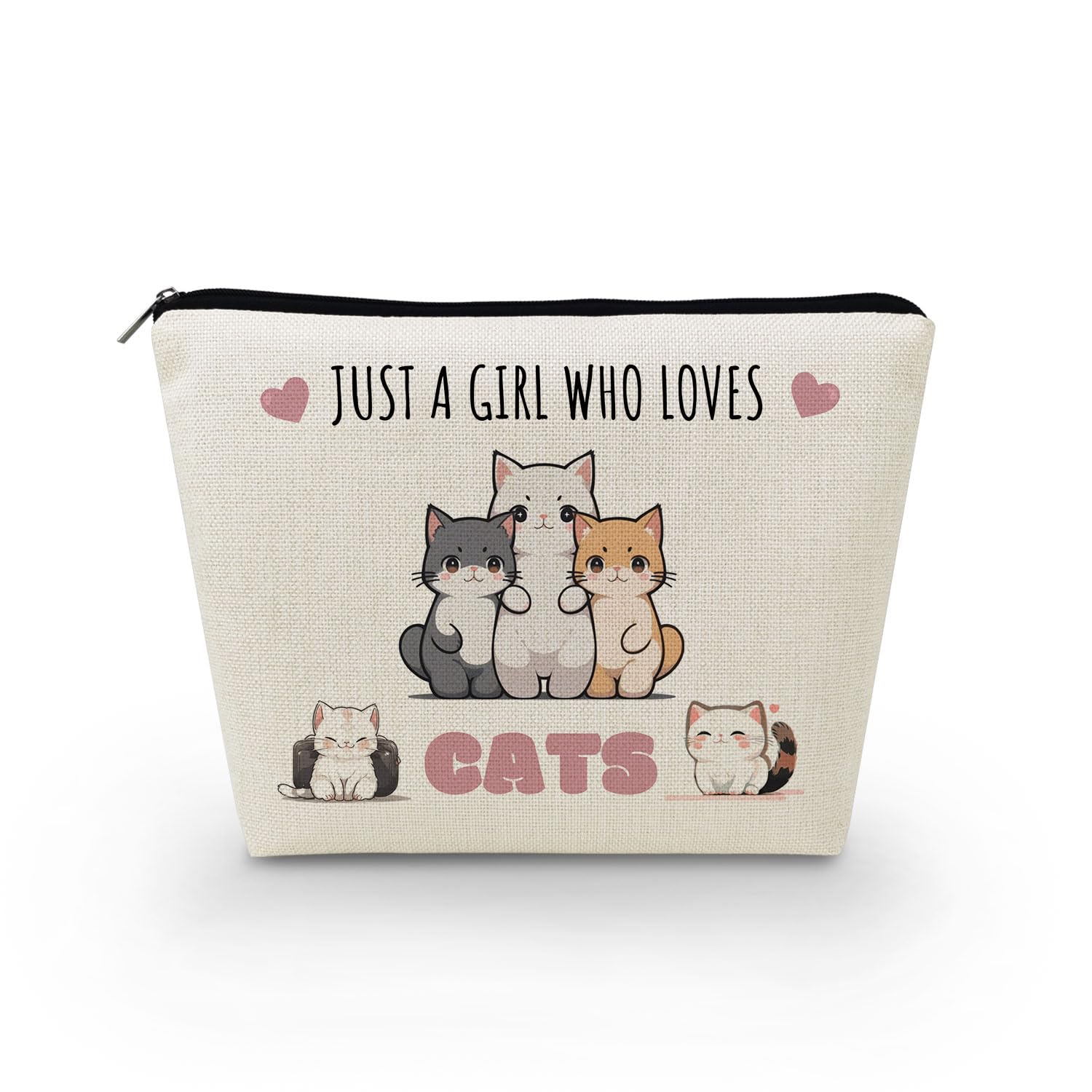 Cute Cartoon Cat Makeup Bag - Waterproof Canvas Toiletry Organizer with Zipper Pouch for Women | Perfect Cosmetic Bag Gift for Cat Lovers, Cat Moms & Birthday Presents | Great for Travel, Gym & Daily Beauty Storage