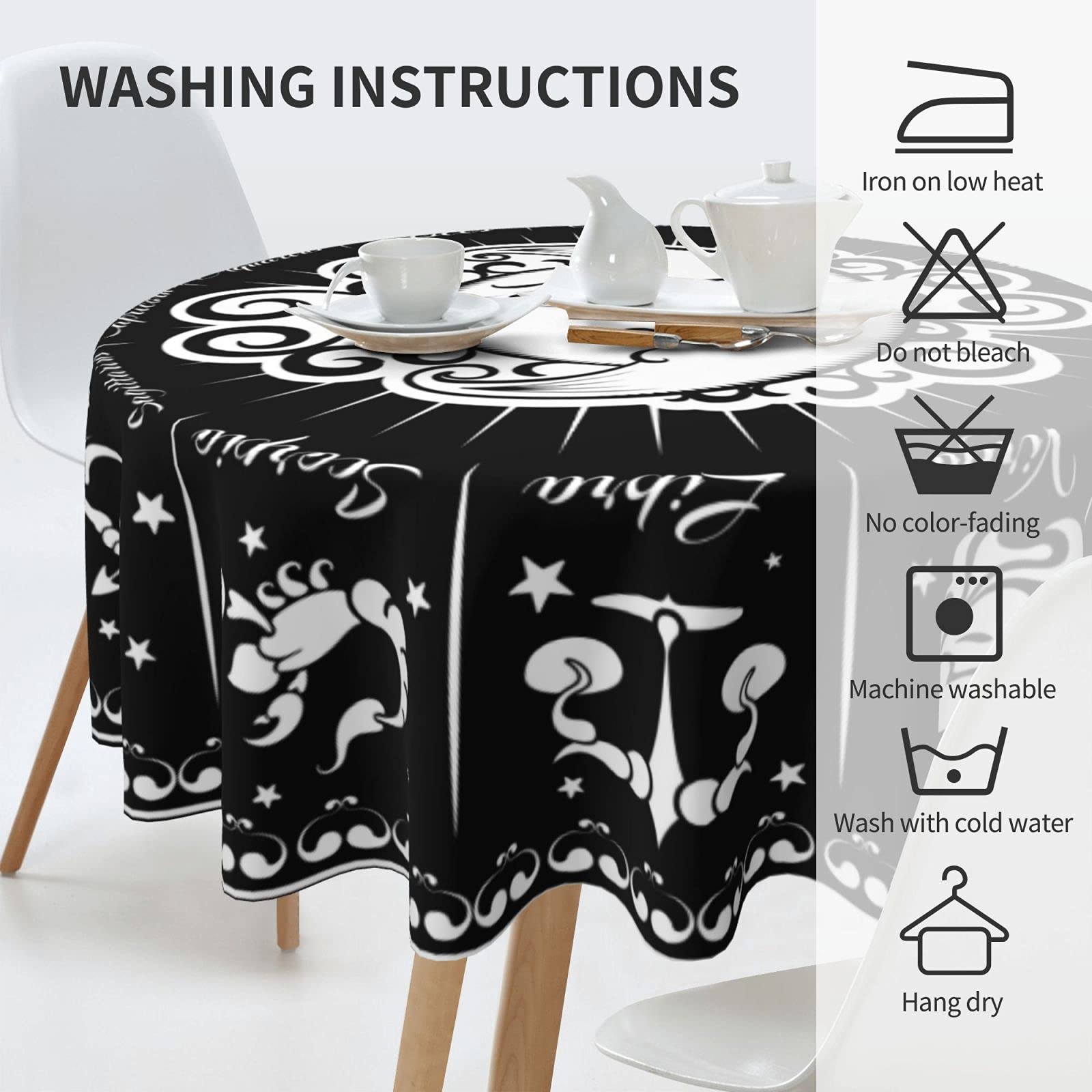 FREEHOTU Zodiac Sign Sun and Moon Round Tablecloth - Thickened Washable 60 Inch Table Cover for Kitchen, Dining, Party Decor | Perfect for Daily Use, Holiday Gatherings & Home Decoration