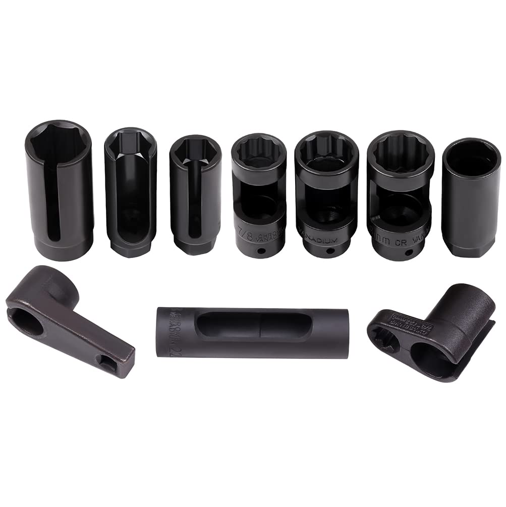 ECCPP 10-Piece Oxygen Sensor Socket Set - Universal Removal Tool Kit for Cars, Trucks & SUVs | Compatible with Most Modern Vehicles | Perfect for DIY Auto Repairs & Professional Mechanics