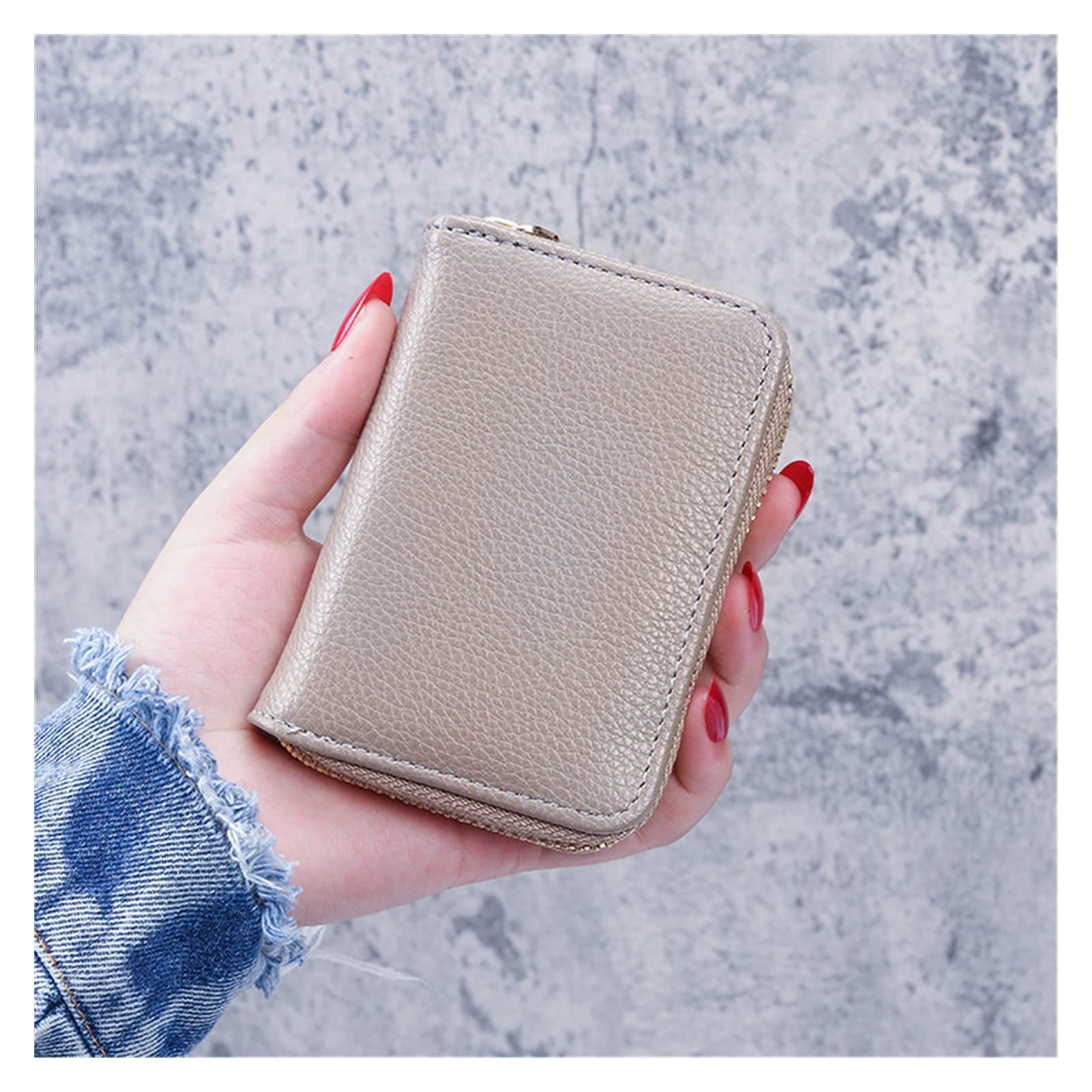 Premium PU Leather Business Card Holder & Credit Card Wallet with Zipper Pocket - Stylish Litchi Pattern for Men & Women - Perfect for Office, Travel, and Everyday Use (Color: D)