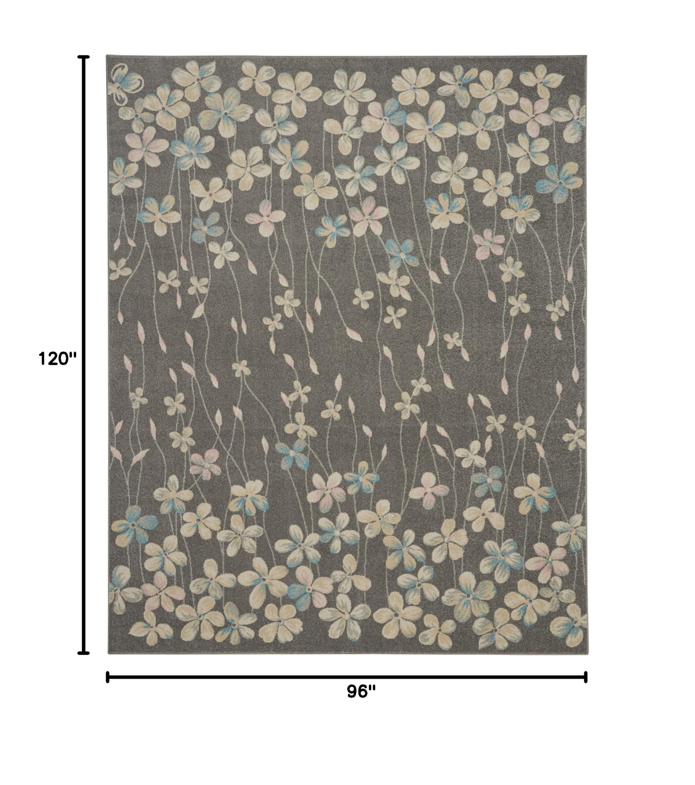Nourison Tranquil Floral Grey/Beige 8' x 10' Area Rug - Easy to Clean, Non-Shedding, Soft & Durable - Perfect for Bedroom, Living Room, Dining Room & Kitchen Decor (8x10)