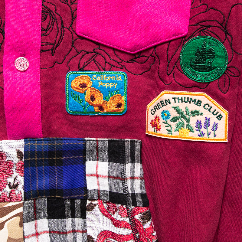 Advisory Board Crystals Embroidered Rose Patch Gardener Hooded Sweatshirt - Wine Red Pullover for Women | Perfect for Gardening, Outdoor Activities & Casual Wear