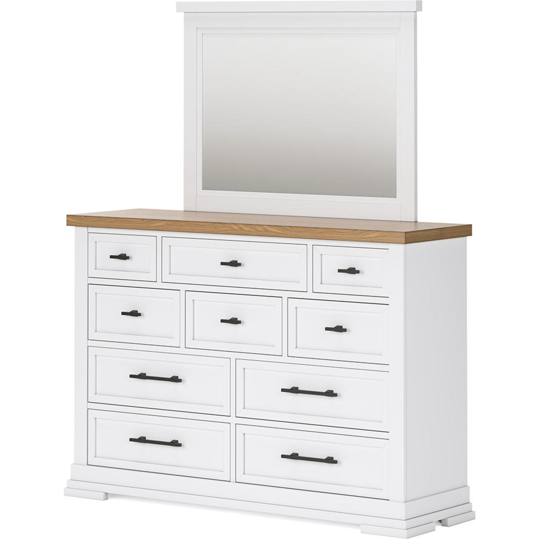 Ashbryn White and Natural Dresser with Mirror - Modern Bedroom Furniture for Home Organization & Storage