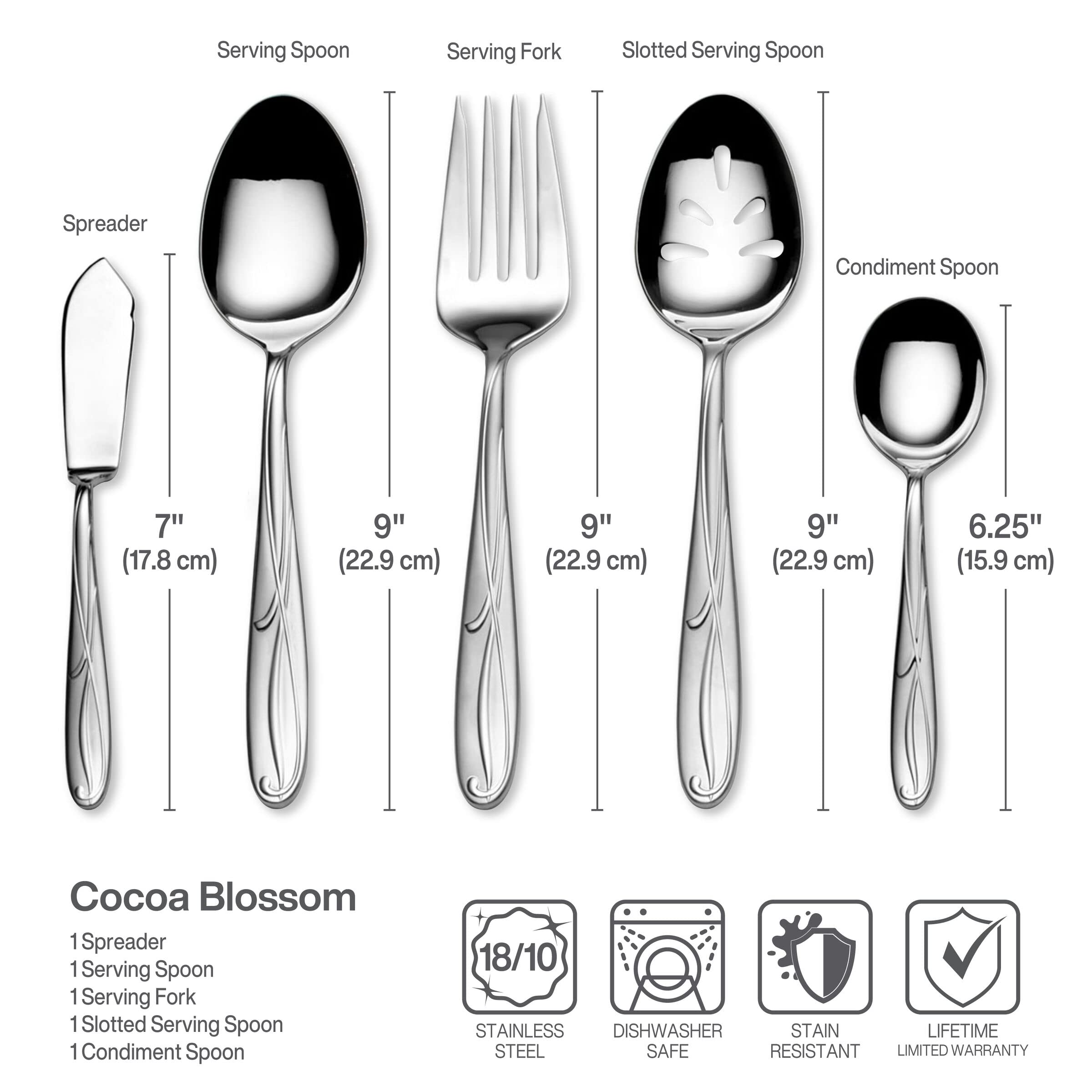 Mikasa Cocoa Blossom 65-Piece Flatware Set for 12 - 18/10 Stainless Steel Silverware with Serving Utensils - Elegant Dinnerware for Formal Dining, Weddings & Special Occasions