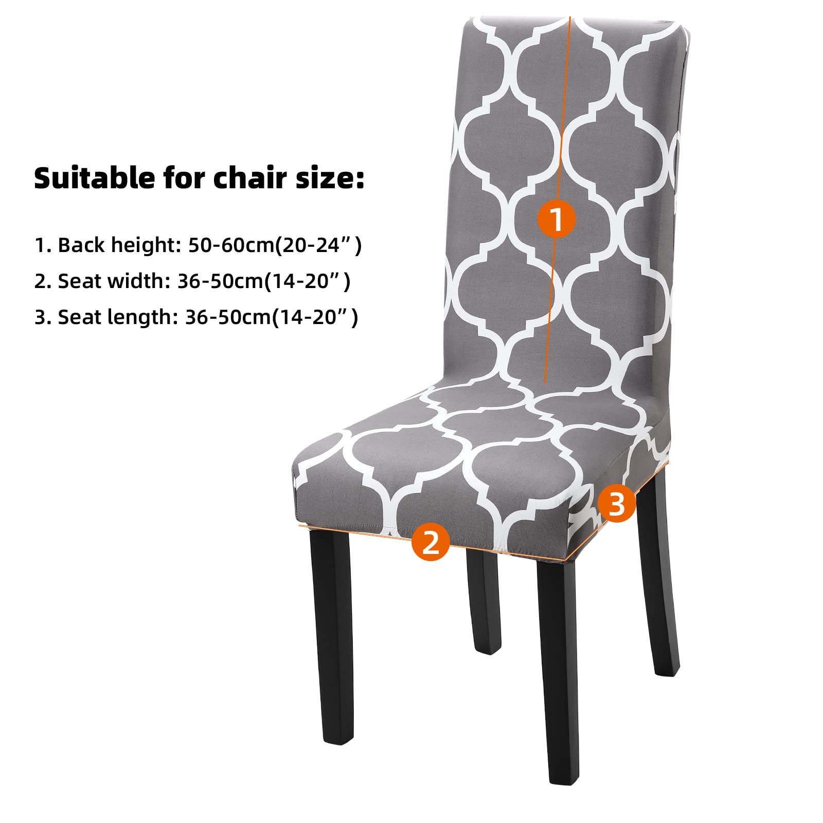 Stretch Spandex Dining Chair Covers - Washable & Removable Parson Chair Slipcovers for Kitchen, Dining Room & Office - Set of 4 (Gray/White) - Perfect for Home Decor, Party & Event Protection