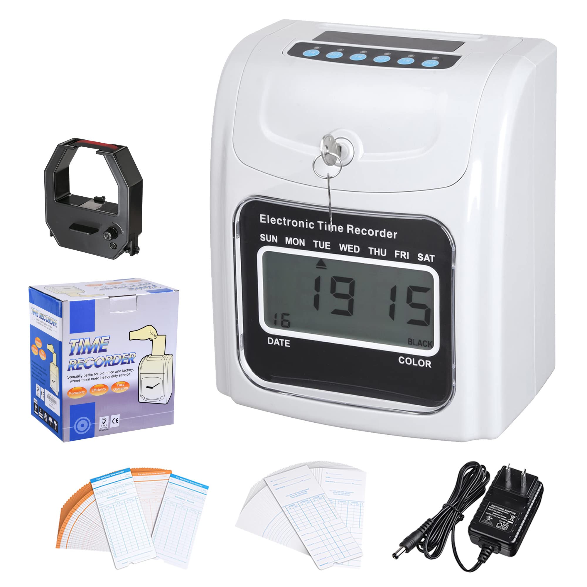 Yescom Employee Attendance Punch Time Clock with LCD Display & 100 Cards - Biometric Payroll Recorder for Small Business Time Tracking - Perfect for Offices, Retail Stores, and Warehouse Staff Management