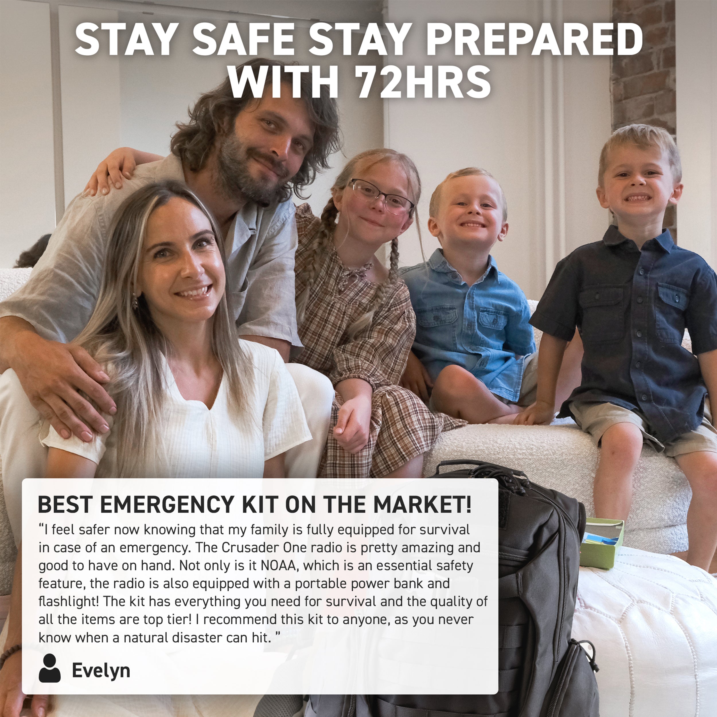 4-Person 72-Hour Emergency Survival Backpack Kit with NOAA Weather Radio - Perfect for Camping, Hiking, and Disaster Preparedness