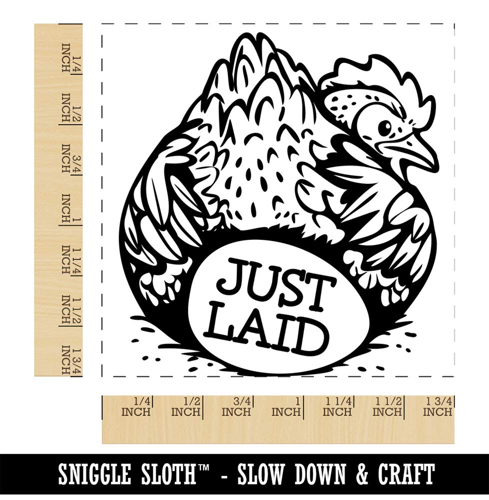 Just Laid Chicken Butt with Hen and Egg Square Rubber Stamp - 1.75 Inch Medium Size for DIY Scrapbooking, Card Making & Craft Projects | Fun Farm Animal Design for Handmade Greeting Cards, Journals & Stationery