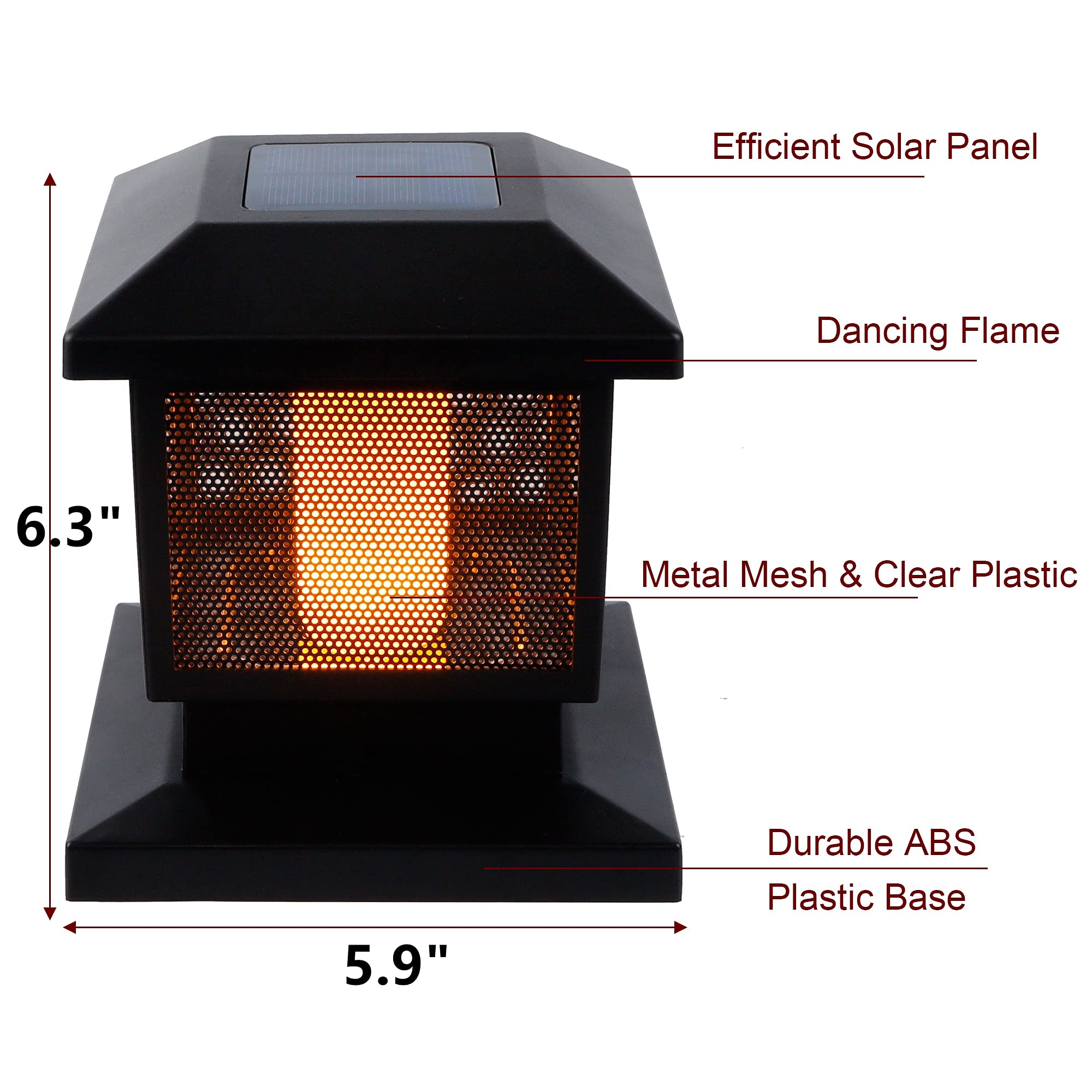 MAGGIFT 6 Pack Solar Flame Post Lights - Outdoor Solar Powered Fence Post Cap Lights with 72 SMD LED Flickering Flame Effect - Fits 4x4, 5x5 & 6x6 Wooden Posts - Perfect for Yard, Fence, Deck & Patio Lighting | Weatherproof & Energy Efficient Solar Lights for Garden Pathway & Landscape Decoration