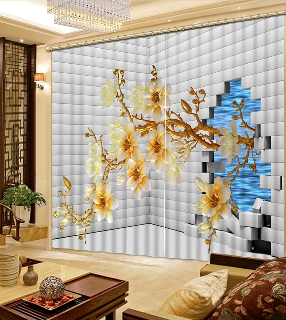 3D Floral Branch Blackout Curtains for Living Room, Bedroom, Kitchen - 180x200cm - Home Decor Window Drapes for Kids Room & Light Blocking (Perfect for Nursery, Home Theater & Sun Protection)