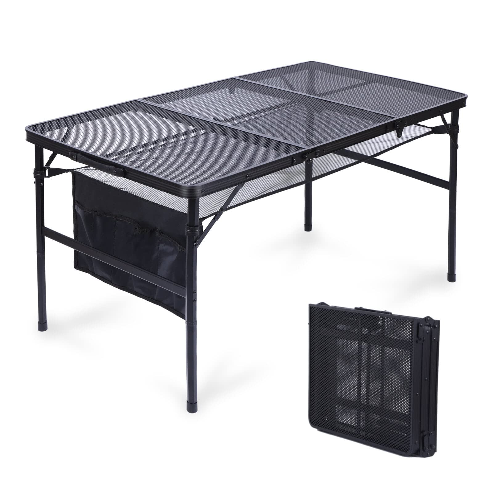 WGOS Folding Camping Table - Adjustable Height Portable Picnic Table with Mesh Storage Bag & Cup Holders, Lightweight Outdoor Indoor Table for Beach, Backyard, Tailgating, BBQ Parties (Large Black) - Perfect for Camping, Picnics, and Outdoor Adventures
