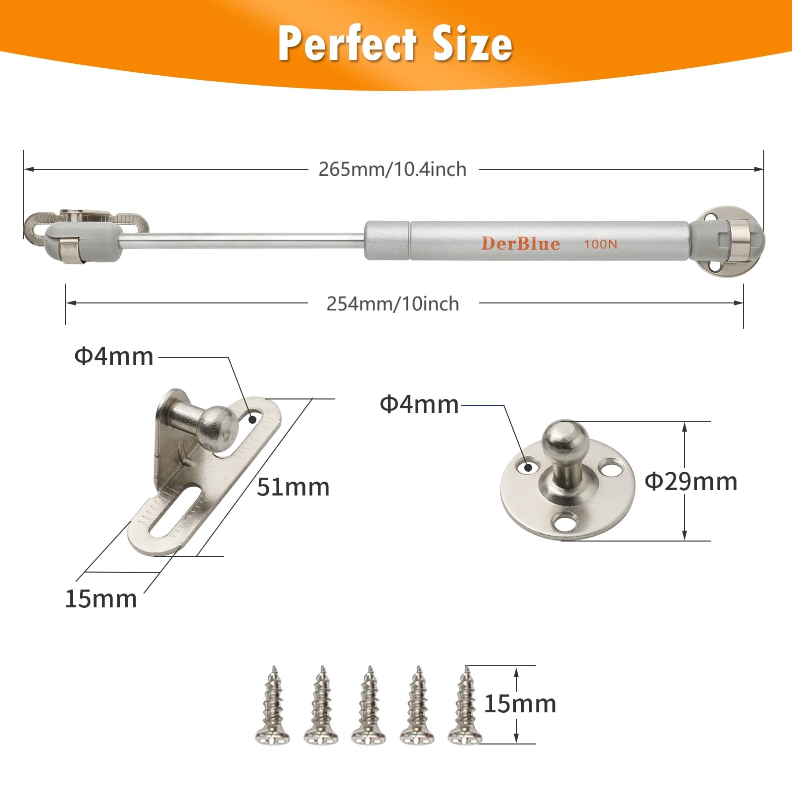 DerBlue 4-Pack 10 Inch 100N/25lb Gas Struts for Cabinets - Heavy Duty Cabinet Shocks & Lift Supports for Smooth Opening & Closing - Perfect for Kitchen, Garage, RV & Office Storage Solutions