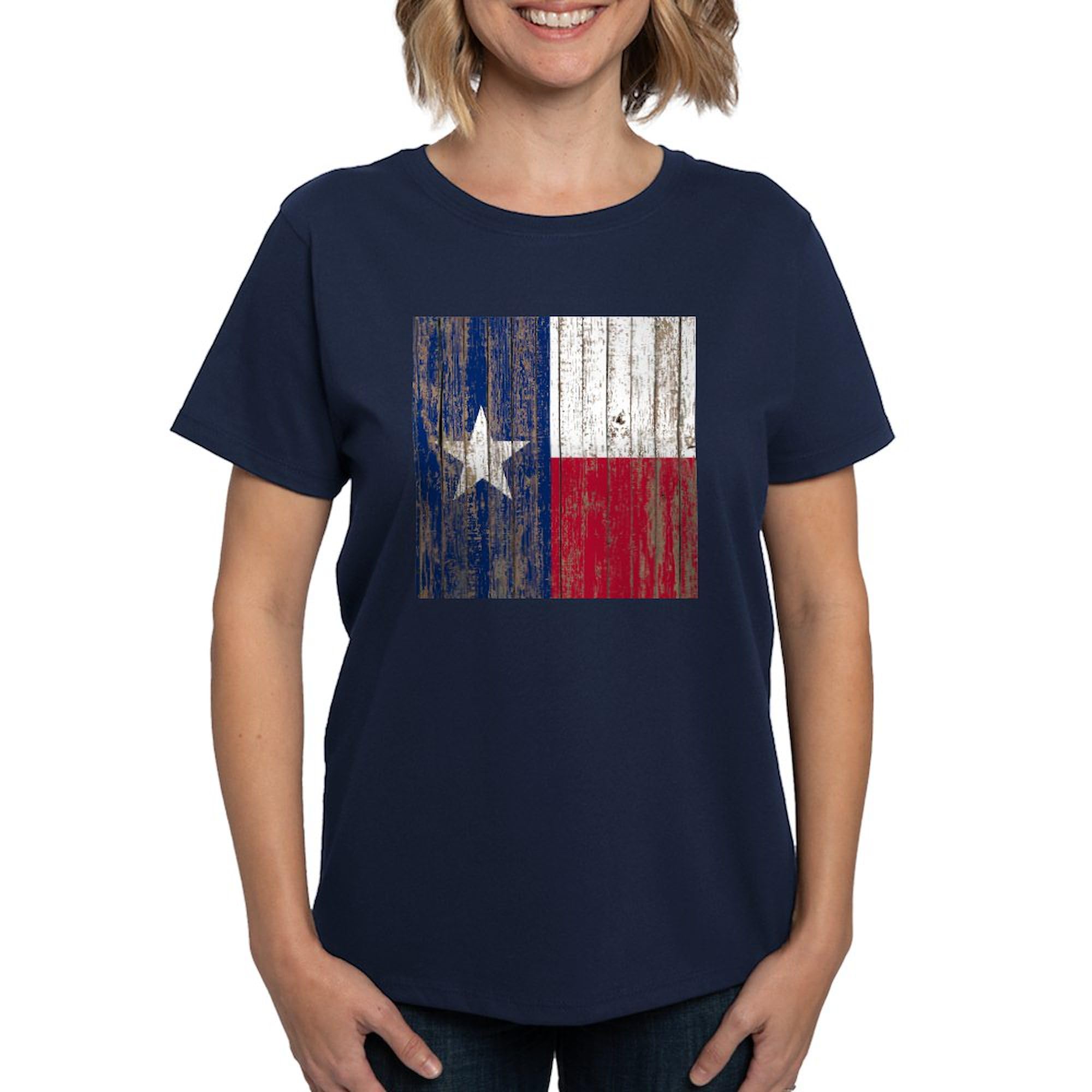 Texas Flag T-Shirt for Women - Soft Cotton Dark Tee with Barn Wood Design | Perfect for Casual Wear, Texas Pride Events & Patriotic Outfits